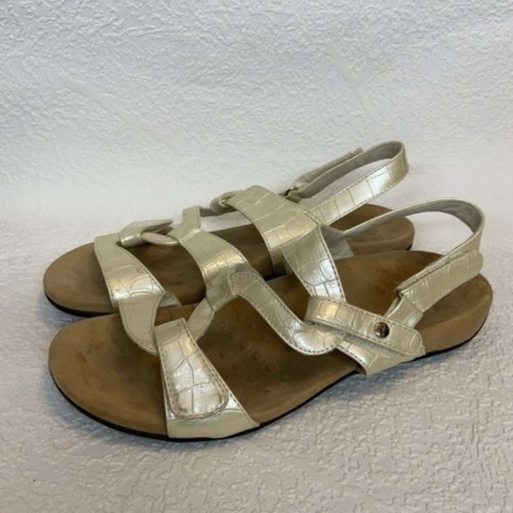 Vionic Paros Ivory Slingback Hook & Loop Closure Sandals Women 9M China Leather